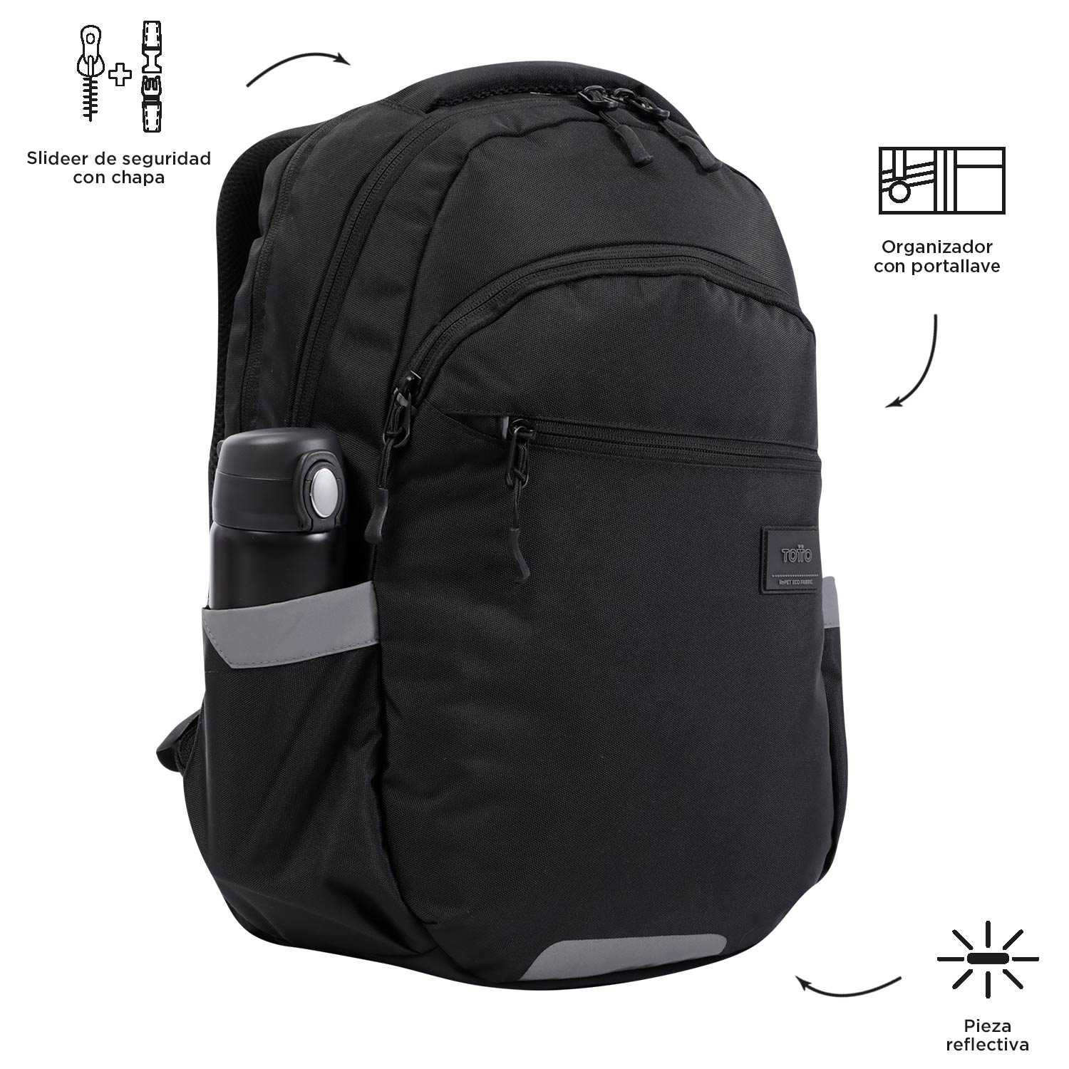 Morral De Seguridad Totto Morral Universitario Porta PC Indo Negro