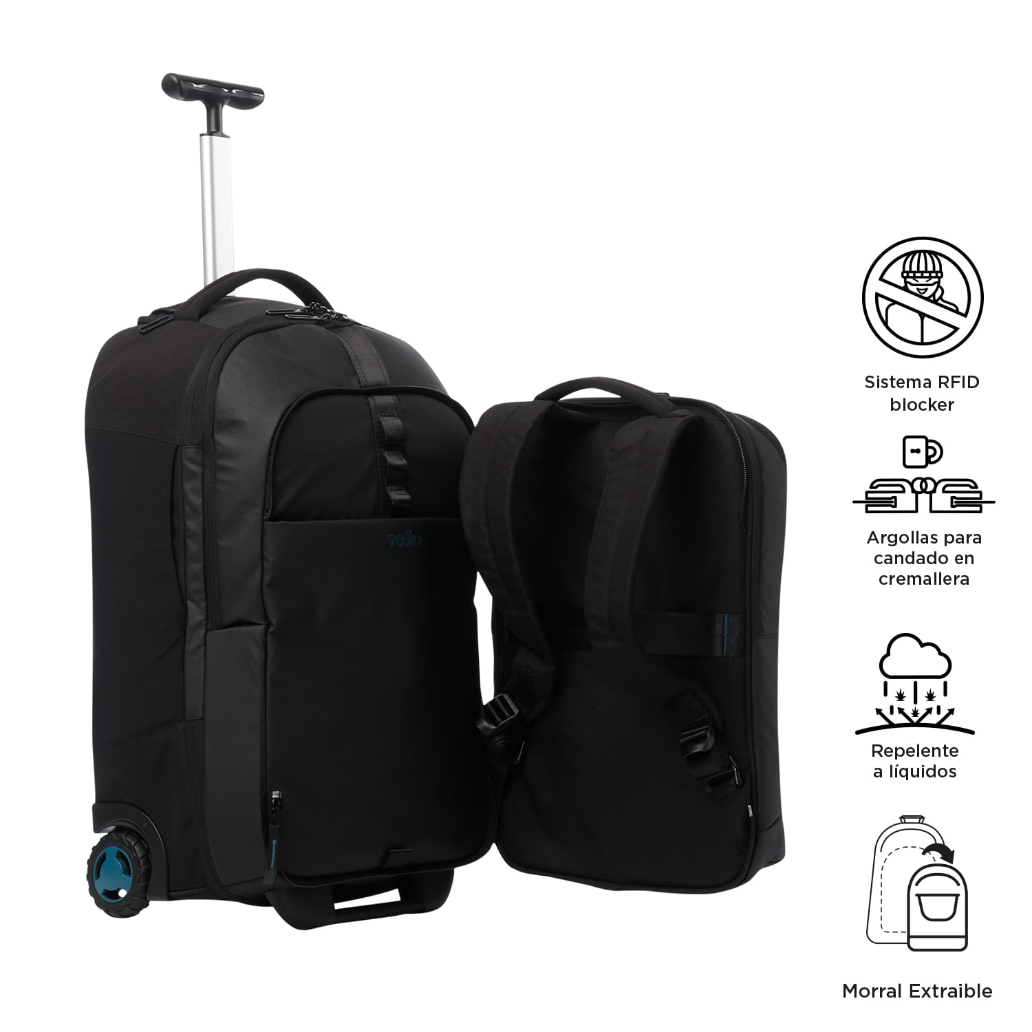 Morral de viaje con Ruedas Deploy Grande Negro Totto