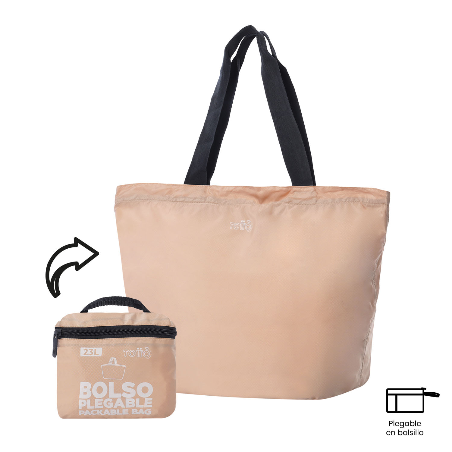 Bolso Plegable Shopping Ramel Liviana Durazno Totto