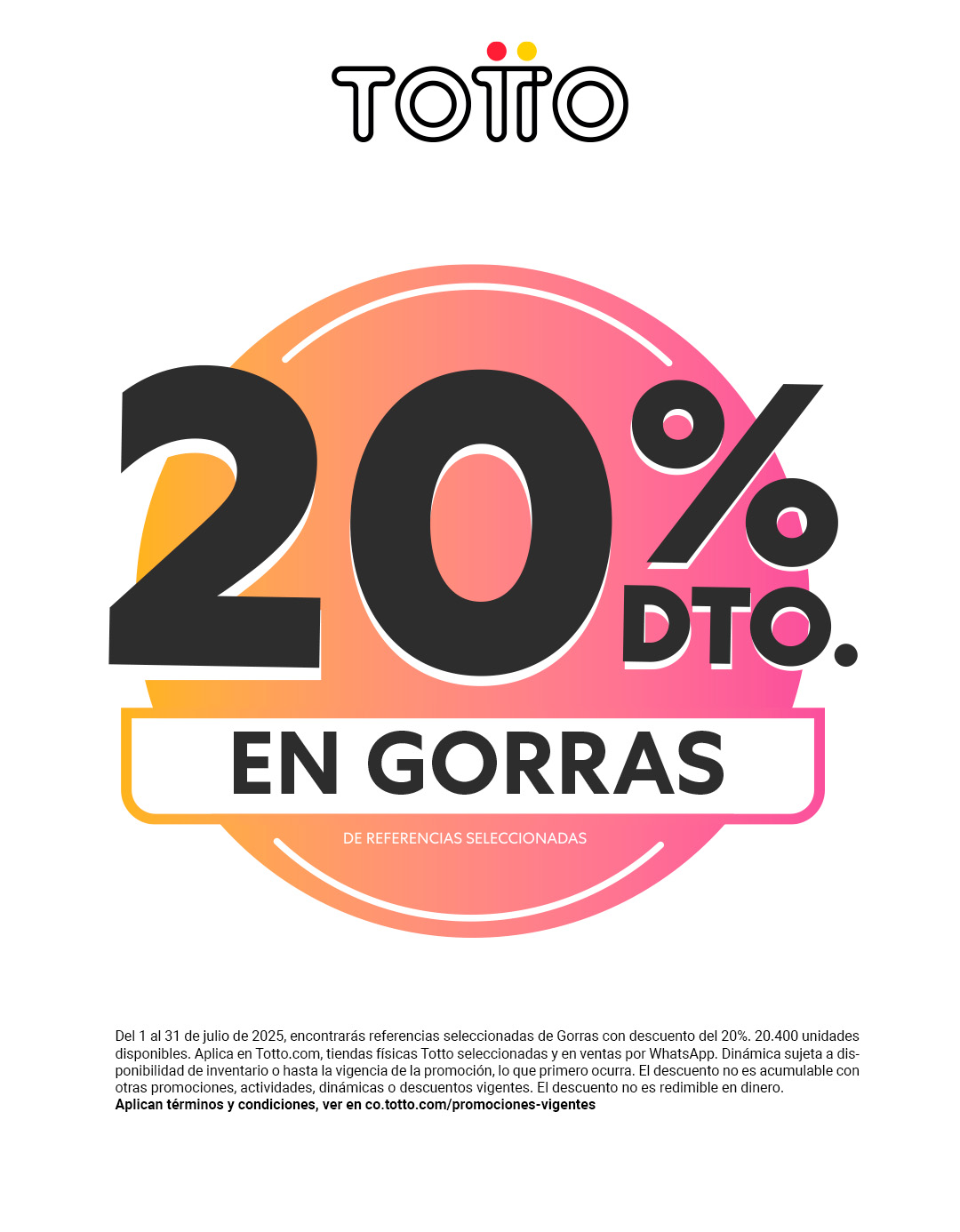 Gorras TOTTO hasta 20% de Descuento