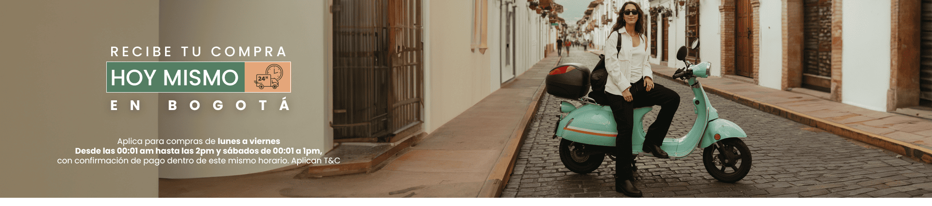 Recibe tu compra hoy mismo en Bogotá. Aplica para compras de lunes a viernes Desde las 00:01 am hasta las 2pm y sábados de 00:01 a 1pm, con confirmación de pago dentro de este mismo horario. Aplican T&C