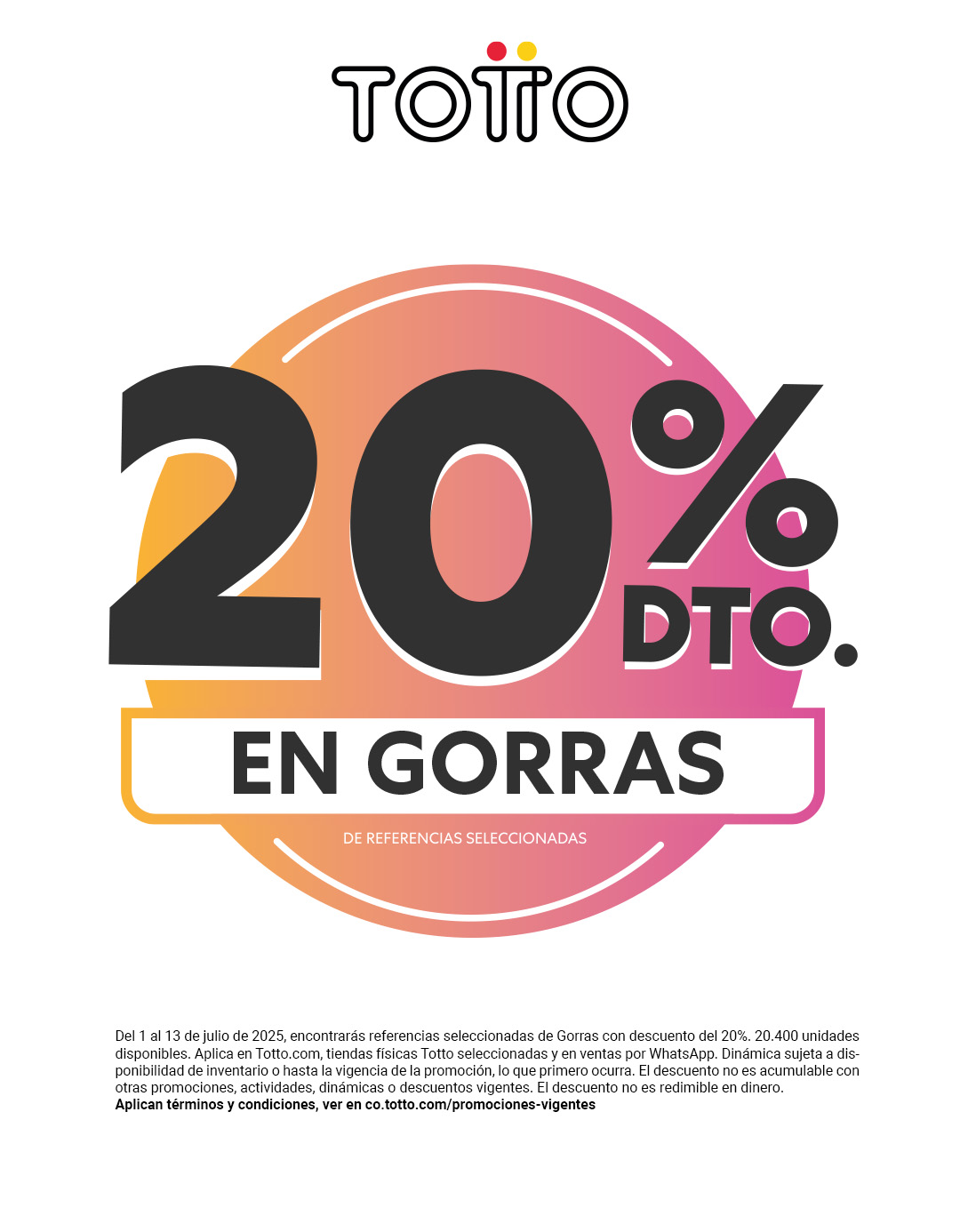 Gorras TOTTO hasta 20% de Descuento